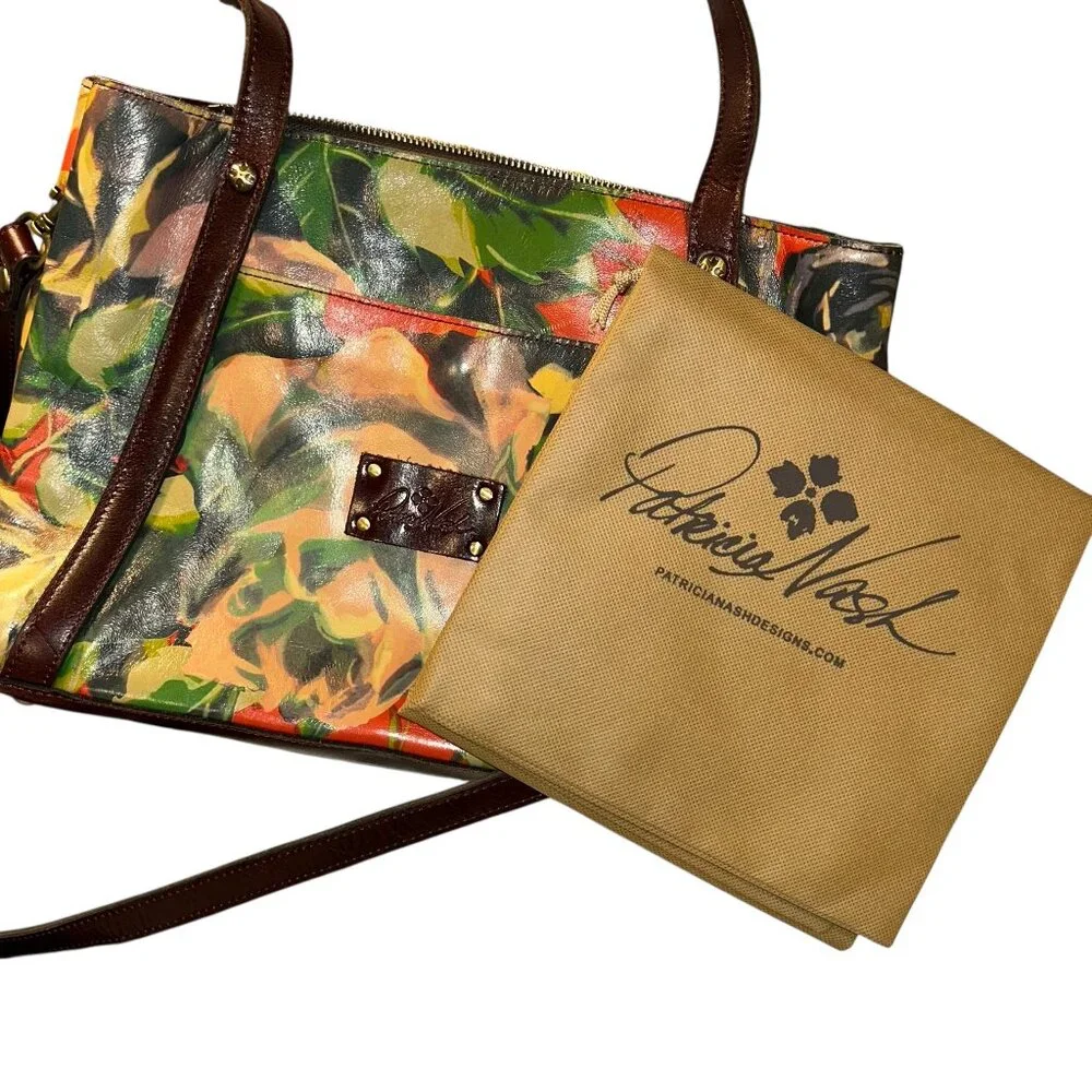 patricia nash STUNNING Fall painted Floral print leather cross body satchel bag